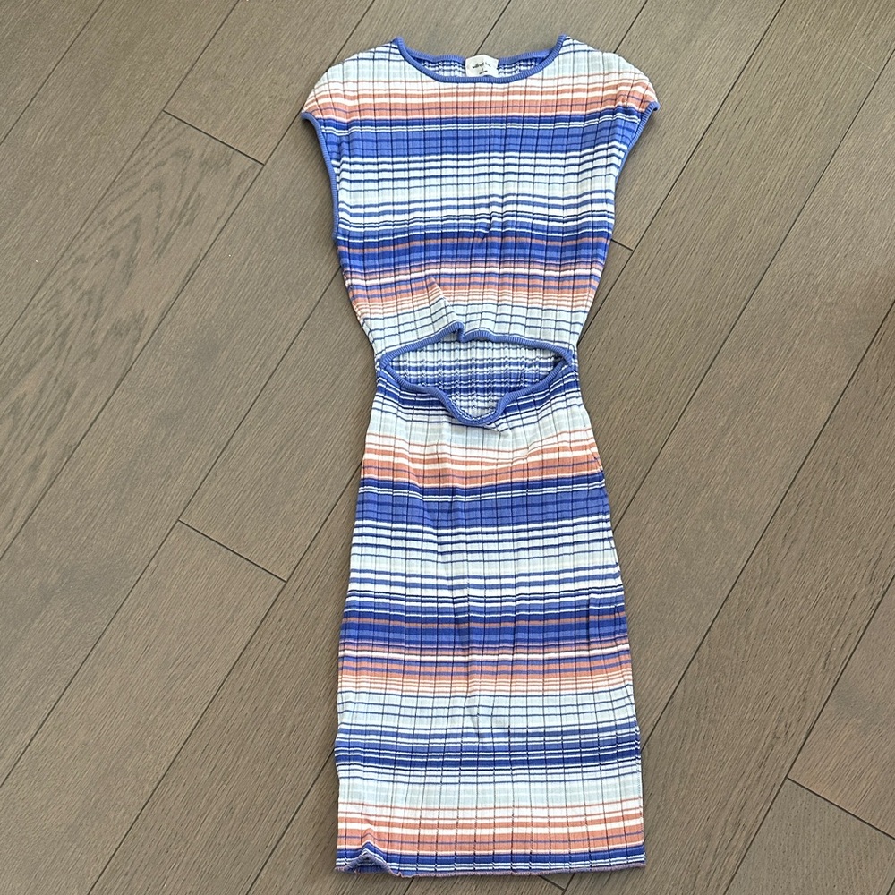 Wilfred Blue and Orange Striped Midi Dress from Aritzia